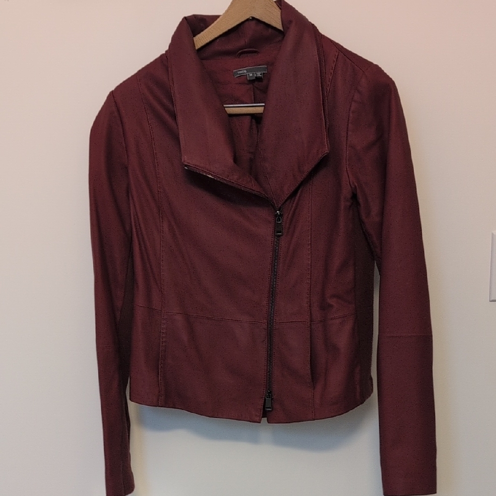 Vince Deep Red Leather Moto Jacket